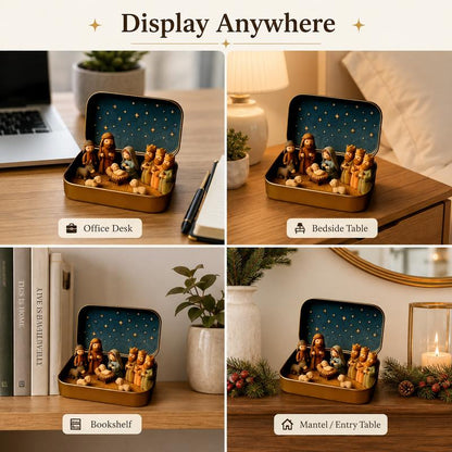 Religious Pocket-Size Mini Nativity Scene Set with Storage Box, Hand-Painted Plastic Figurines