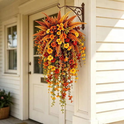 UV-resistant artificial Boston fern plant, realistic large outdoor hanging autumn faux plant, lifelike autumn fern for fall porch decor