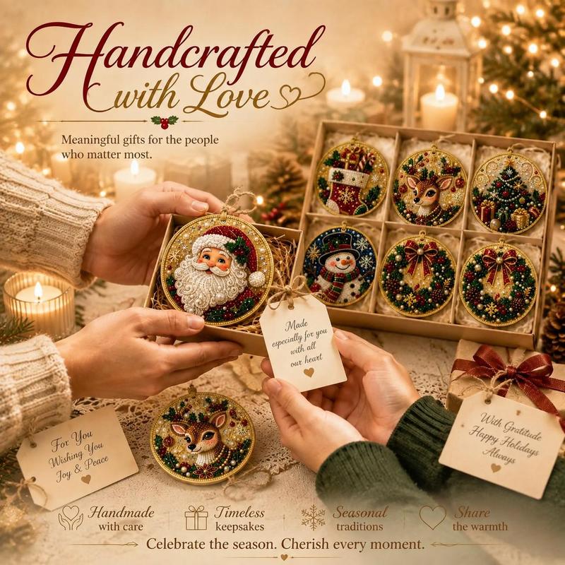 Christmas DIY Diamond Painting Ornaments Kit, Xmas Tree Hanging Pendant, Handmade Craft Decoration Gift for Holiday Home Party