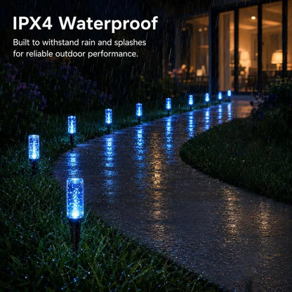 Set of 10 LED Solar Garden Stake Lights, Blue Bubble-Shaped Path Lights, IPX4 Waterproof Outdoor Garden Lights
