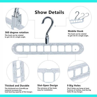 Heavy-Duty Foldable Plastic Pants Hangers with 9 Holes, Adjustable & Non-Slip - 5-Pack