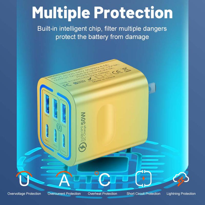 50W Portable 6-Port USB C & USB A Square Charging Station