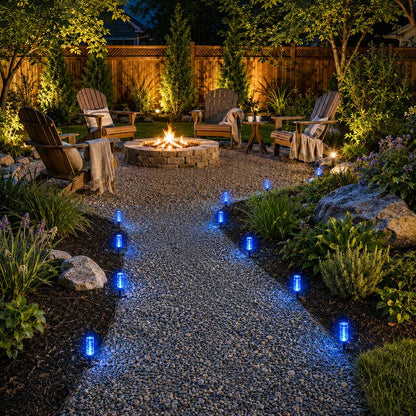Set of 10 LED Solar Garden Stake Lights, Blue Bubble-Shaped Path Lights, IPX4 Waterproof Outdoor Garden Lights