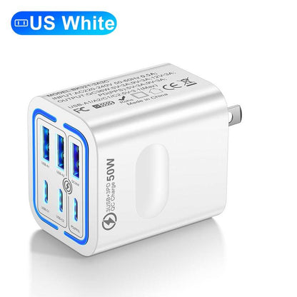 50W Portable 6-Port USB C & USB A Square Charging Station