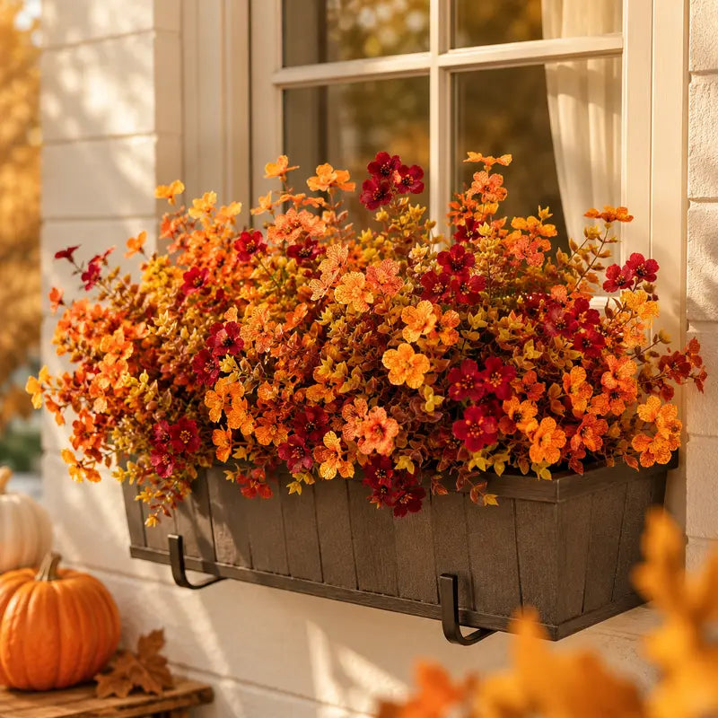 4Pcs Colorful Fall Fake Flowers - UV Resistant Artificial Outdoor Plants for Halloween Porch Decor
