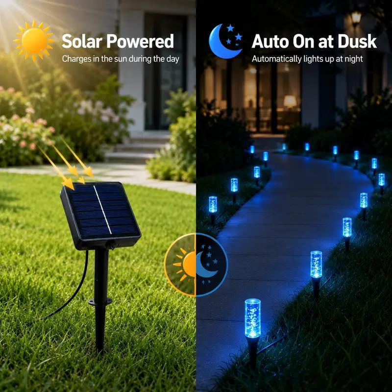 Set of 10 LED Solar Garden Stake Lights, Blue Bubble-Shaped Path Lights, IPX4 Waterproof Outdoor Garden Lights