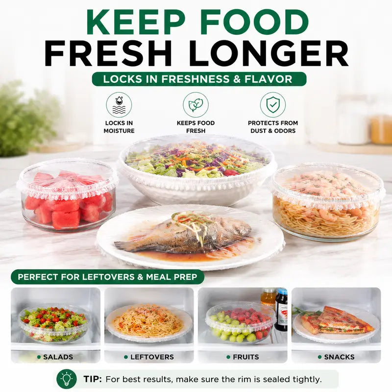 Disposable Stretch Food Covers for Bowls & Plates, Elastic Bowl Covers, Plastic Wrap Alternative for Leftovers