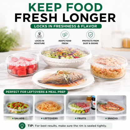 Disposable Stretch Food Covers for Bowls & Plates, Elastic Bowl Covers, Plastic Wrap Alternative for Leftovers