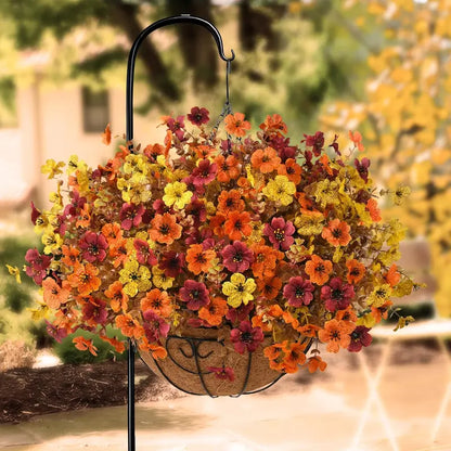 4Pcs Colorful Fall Fake Flowers - UV Resistant Artificial Outdoor Plants for Halloween Porch Decor