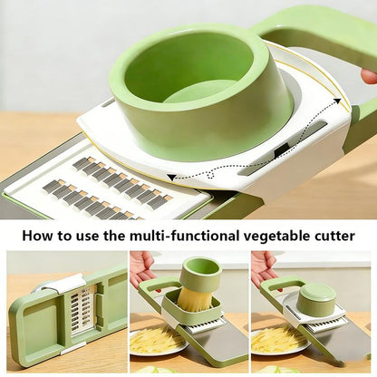 Multi-shaped slicer with adjustable stainless steel blades.