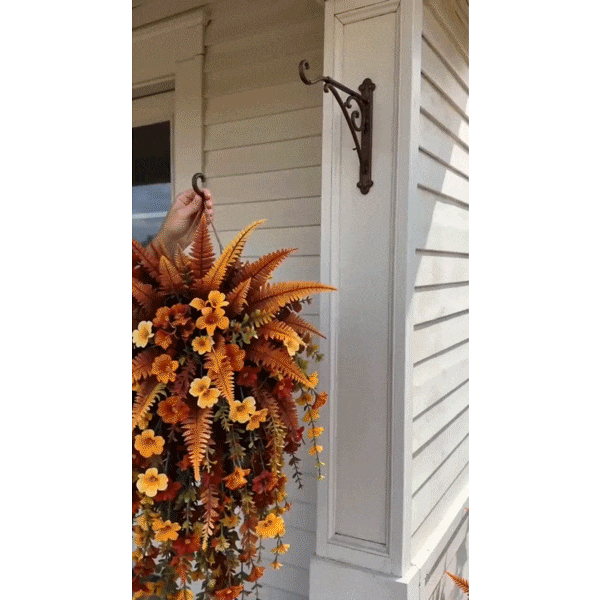 UV-resistant artificial Boston fern plant, realistic large outdoor hanging autumn faux plant, lifelike autumn fern for fall porch decor
