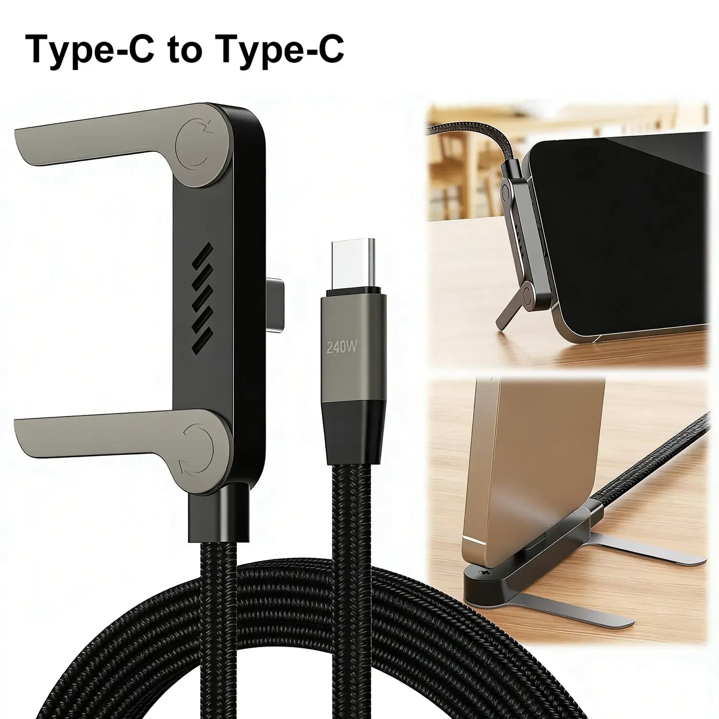 Invisible Stand Type-C Charger Cable - 240W Super Fast Charging 2-in-1 Electronic Cord with Cellphone Holder