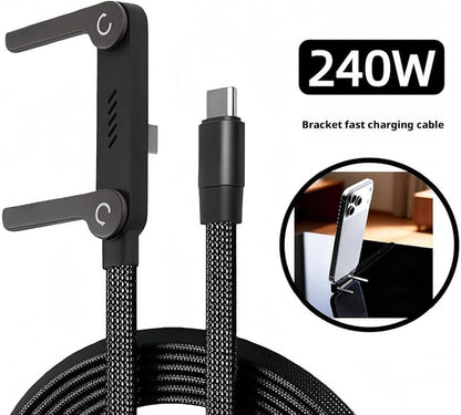 Invisible Stand Type-C Charger Cable - 240W Super Fast Charging 2-in-1 Electronic Cord with Cellphone Holder