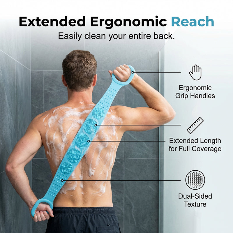 🧽 Back Silicone Scrubber – SPA-Grade & Double-Sided Massage Design – For Softer Skin & Easier Shower Routines – Extra Long Reach 💆‍♀️
