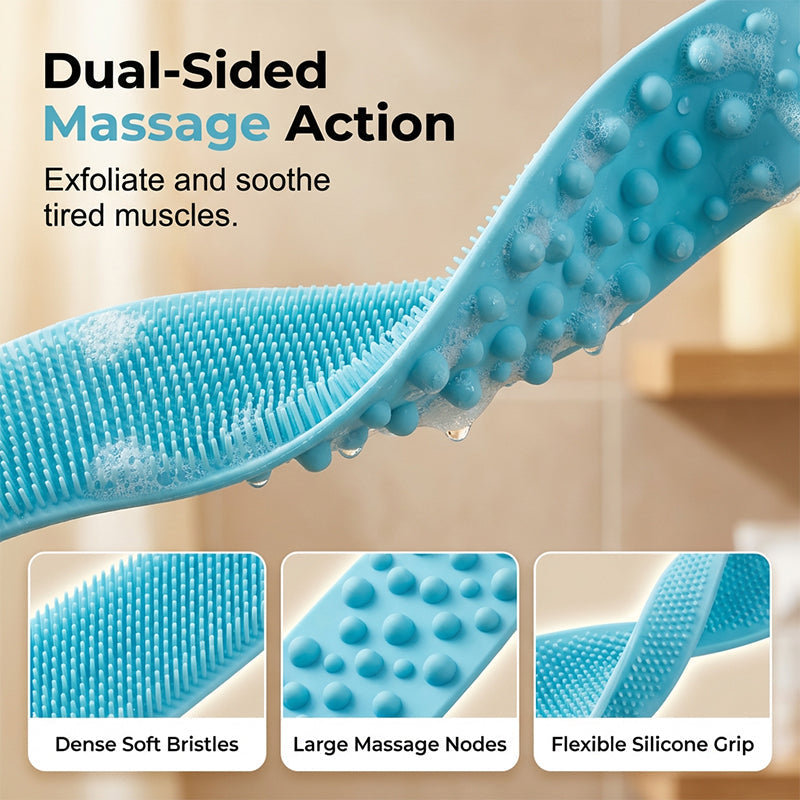🧽 Back Silicone Scrubber – SPA-Grade & Double-Sided Massage Design – For Softer Skin & Easier Shower Routines – Extra Long Reach 💆‍♀️