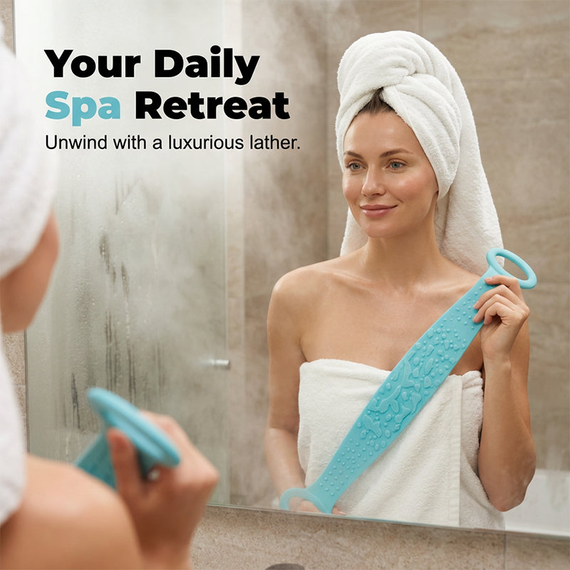 🧽 Back Silicone Scrubber – SPA-Grade & Double-Sided Massage Design – For Softer Skin & Easier Shower Routines – Extra Long Reach 💆‍♀️